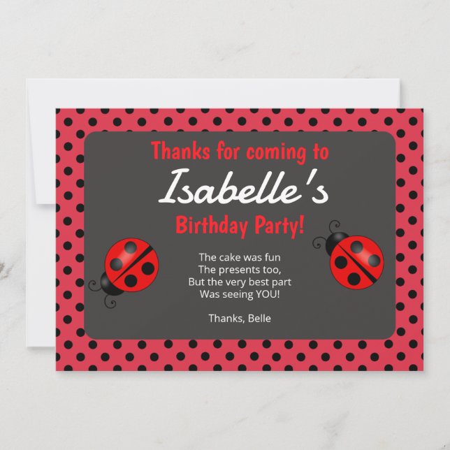 Ladybug Birthday Party Thank You Card (Front)