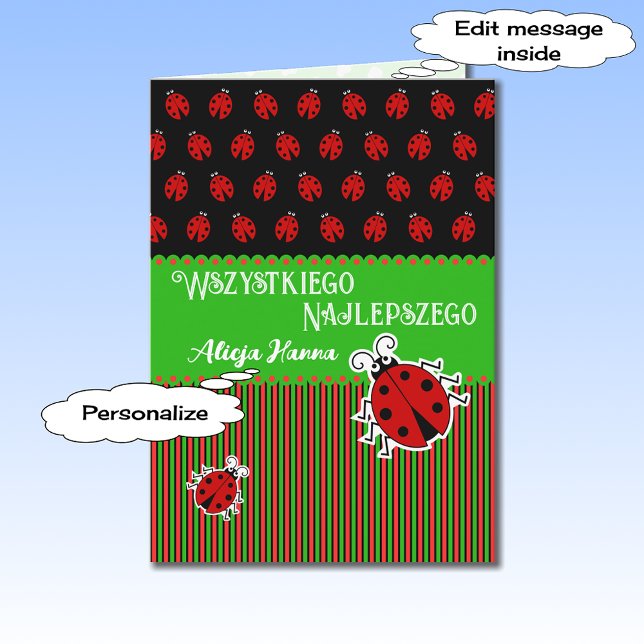 Ladybug birthday Polish custom text card (Creator Uploaded)