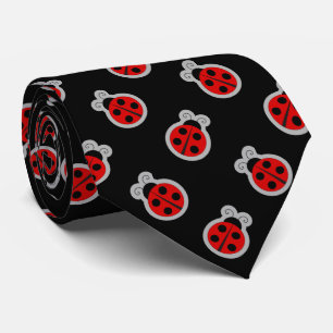 Ladybug Black Background Tie