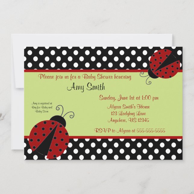 Ladybug Black Dot Baby or Bridal Shower Invitation (Front)