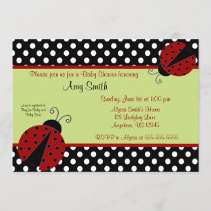 Ladybug Black Dot Baby or Bridal Shower Invitation