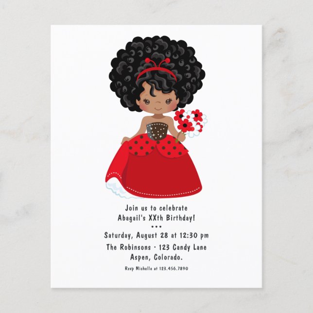 Ladybug Black Princess Fairy Tale Birthday Party Flyer (Front)