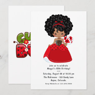 Ladybug Black Princess Fairy Tale Birthday Party Invitation