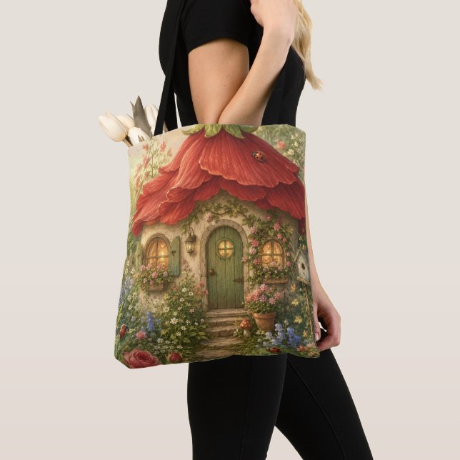 Ladybug Blossom Cottage Tote Bag (Close Up)