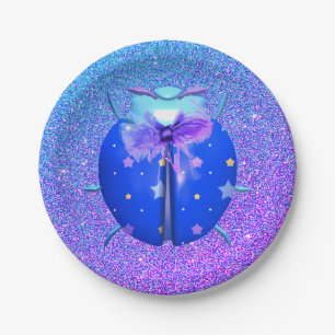 Ladybug blue star cute glitter look paper plate