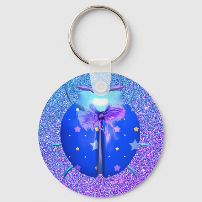 Ladybug blue star moon cute glitter look key ring (Front)