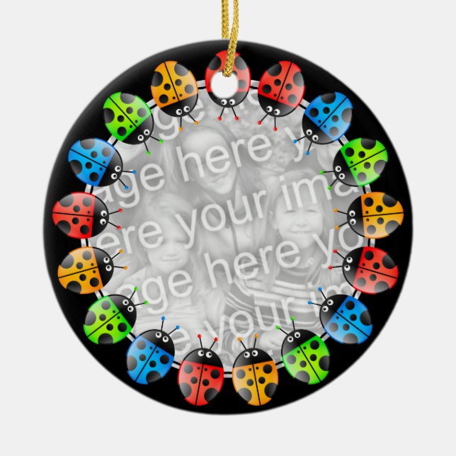 Ladybug Border Ceramic Ornament (Front)