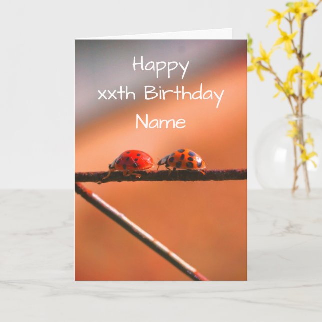 Ladybug Buddies Nature Personalised Birthday  Card (Yellow Flower)