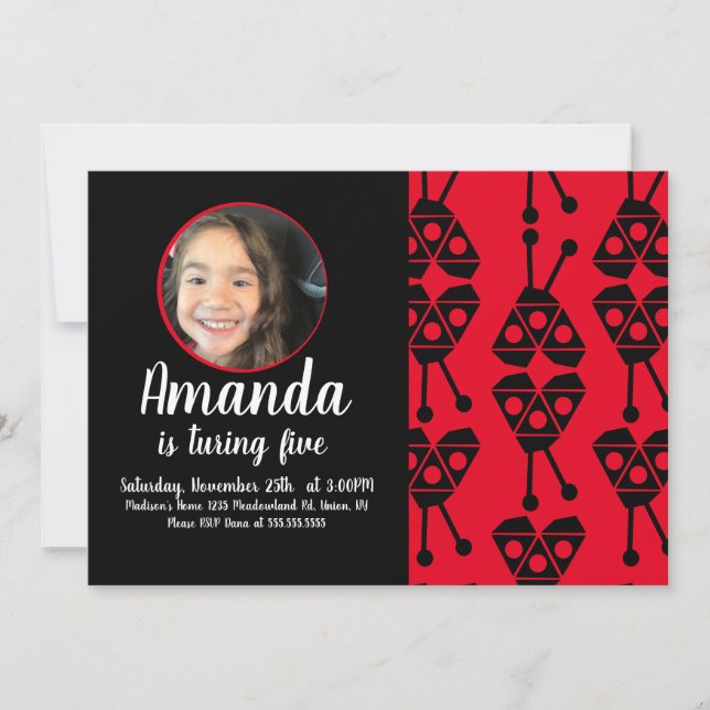 Ladybug Bug Insect Geometrical Birthday Party  Invitation (Front)