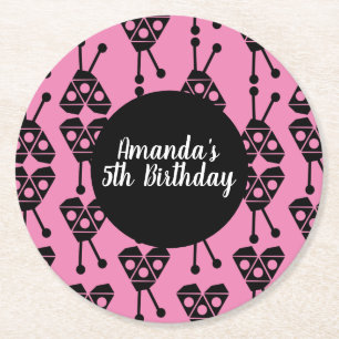 Ladybug Bug Insect Geometrical Birthday Party Pink Round Paper Coaster
