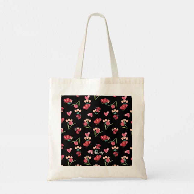 Ladybug, Butterfly and Tulip Heart Pattern Tote Bag (Back)