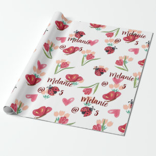 Ladybug, Butterfly and Tulip Heart Pattern Wrapping Paper