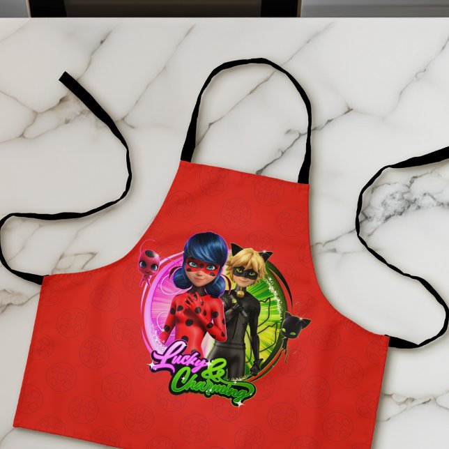 Ladybug & Cat Noir | Lucky & Charming Apron (Apron on counter)
