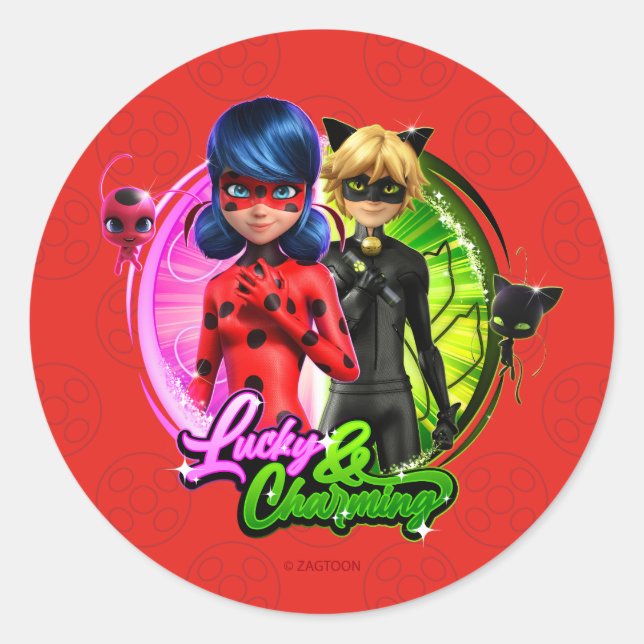 Ladybug & Cat Noir | Lucky & Charming Classic Round Sticker (Front)