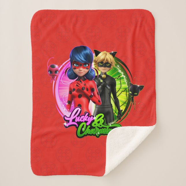 Ladybug & Cat Noir | Lucky & Charming Sherpa Blanket (Front)