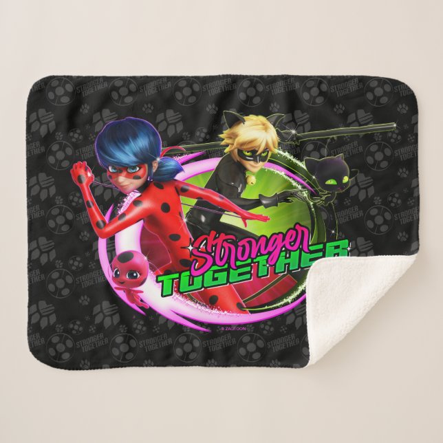 Ladybug & Cat Noir | Stronger Together Sherpa Blanket (Front (Horizontal))