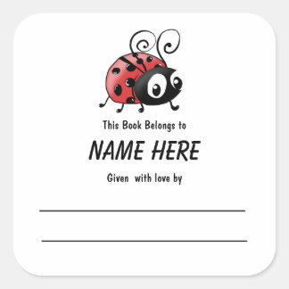 Ladybug Children's Bookplate With Message Square Sticker