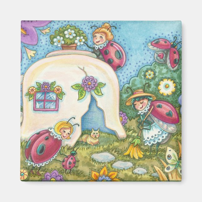 Ladybug Cottage Square MAGNET (Front)