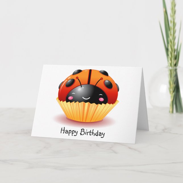 Ladybug Cupcake Birthday Card (Front)