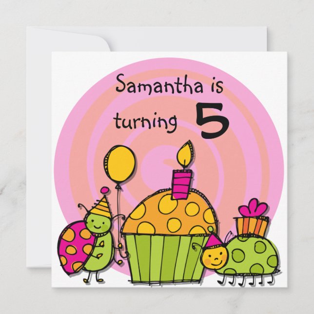 Ladybug Cupcake  Customised Birthday Invitations (Front)