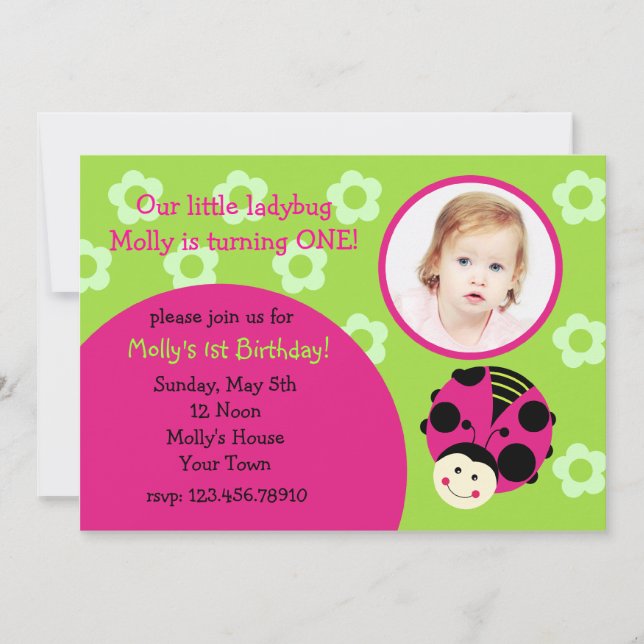 Ladybug Custom Photo Birthday Party Invitations (Front)