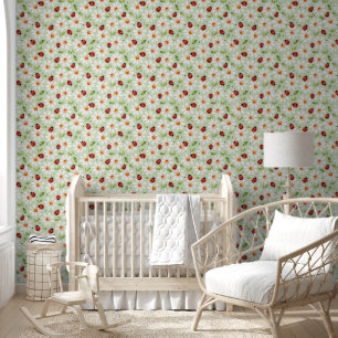 Ladybug Daisy Nursery Kids Bedroom Green Wallpaper