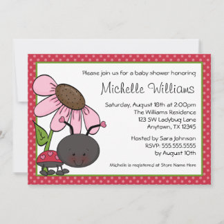 Ladybug Daisy Polka Dot Baby Shower Invitation