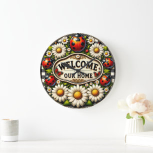 Ladybug Daisy Welcome Home Wall  Large Clock