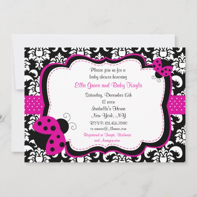 Ladybug Damask Baby Shower Invitations (Front)