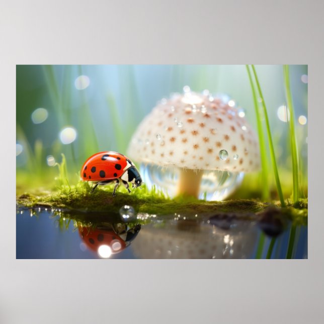 Ladybug Dewdrop Nature Serene Tranquil  Poster (Front)