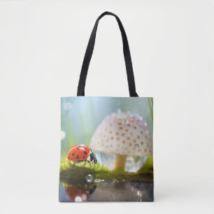 Ladybug Dewdrop Nature Serene Tranquil  Tote Bag