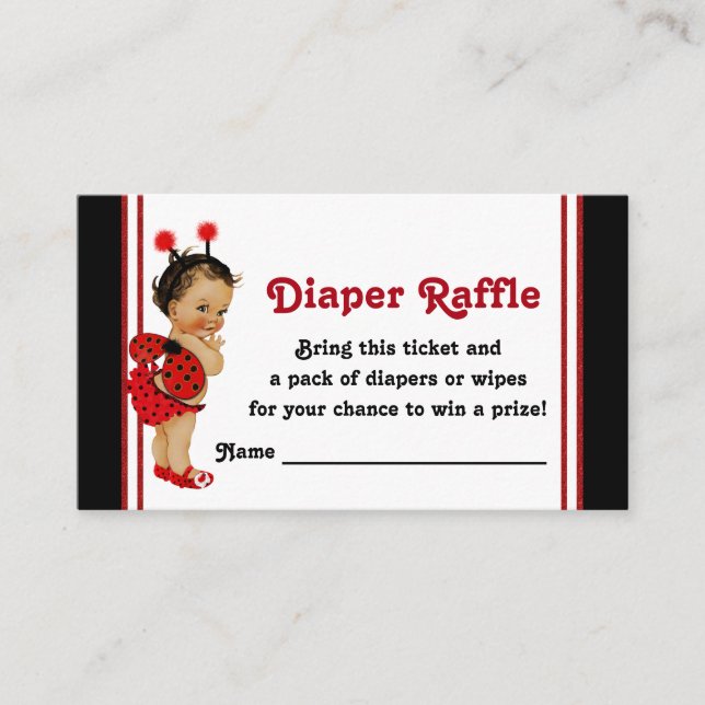 Ladybug Diaper Raffle Tickets Ethnic Baby Girl Enclosure Card (Front)