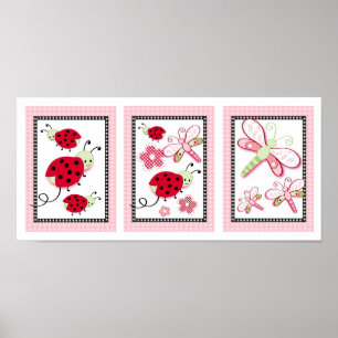 Ladybug Dragonfly Flower Nursery Wall Art Print