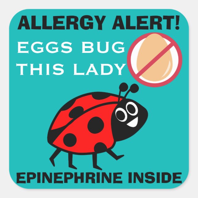 Ladybug Egg Allergy Alert Epinephrine Inside Square Sticker (Front)