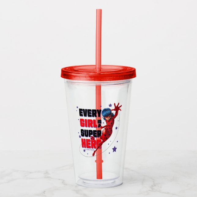Ladybug Every Girl is a Super Hero Acrylic Tumbler (Front)