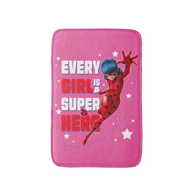 Ladybug Every Girl is a Super Hero Bath Mat (Front Vertical)
