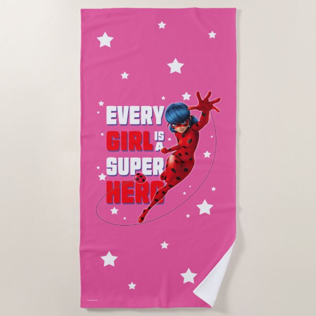 Ladybug Every Girl is a Super Hero Beach Towel (Front)