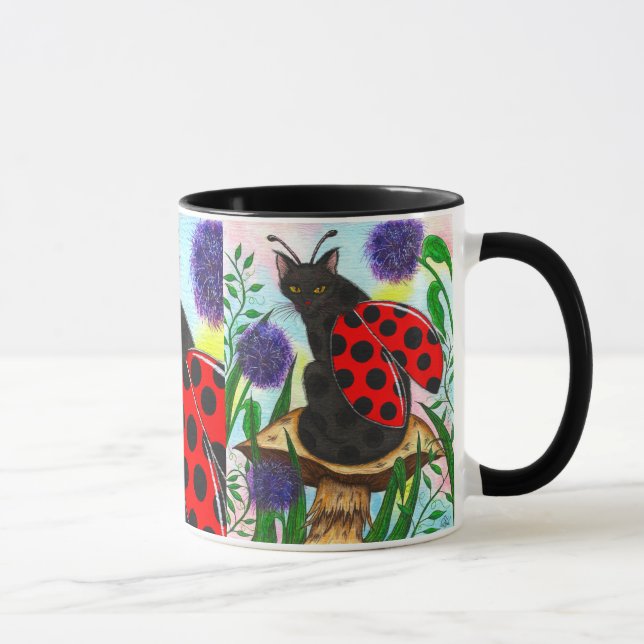 Ladybug Fairy Cat Fantasy Art Mug (Right)