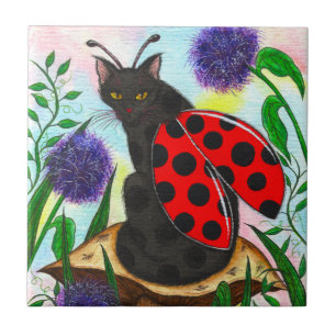 Ladybug Fairy Cat Fantasy Art Tile