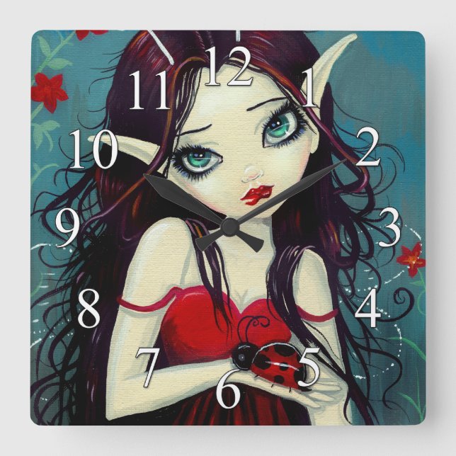 Ladybug Fairy Fantasy Art Wall Clock (Front)