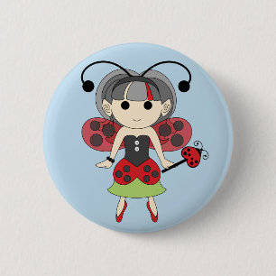 Ladybug Fairy Red Fairies Pinback Button Blue Back