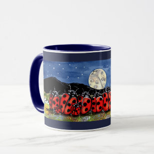 Ladybug  Family Moon Night Design Navy Blue Mug