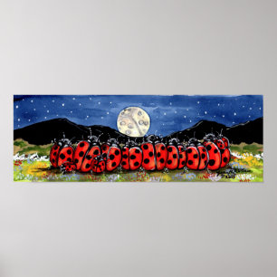 Ladybug Family Watch Moon Stars Night Navy Poster