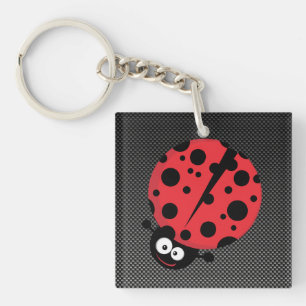 Ladybug; Faux Carbon Fibre Key Ring