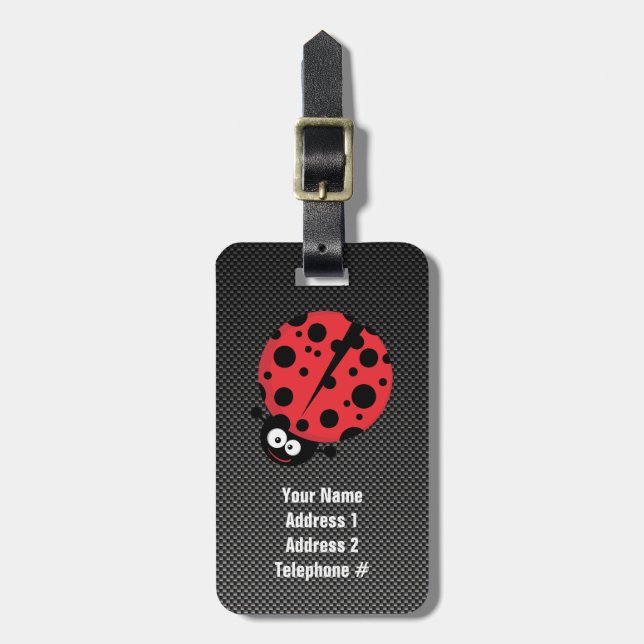 Ladybug; Faux Carbon Fibre Luggage Tag (Front Vertical)