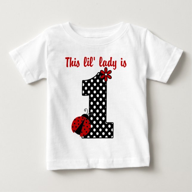"Ladybug First Birthday" MONOGRAM RUFFLE TEE (Front)