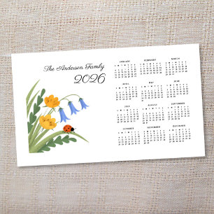 Ladybug Floral Botanical Bluebells Calendar 2026