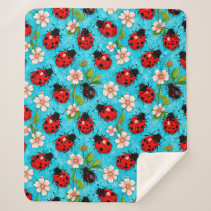 🐞 Ladybug Floral Cosy Home Style Joy ✨ Sherpa Blanket