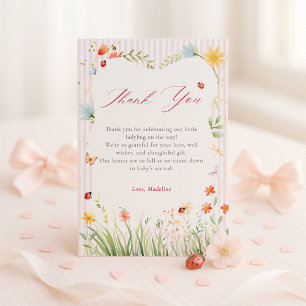 Ladybug Floral Garden Spring Baby Shower  Thank You Card