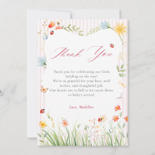 Ladybug Floral Garden Spring Baby Shower  Thank You Card